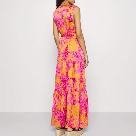 Ted Baker London Bambia Sleeveless Tiered Belted Maxi Dress Pink & Orange 0 XS - Picture 3 of 16